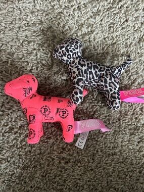 PINK Victoria's Secret Neon Pink & Leopard Plush Dog Pair